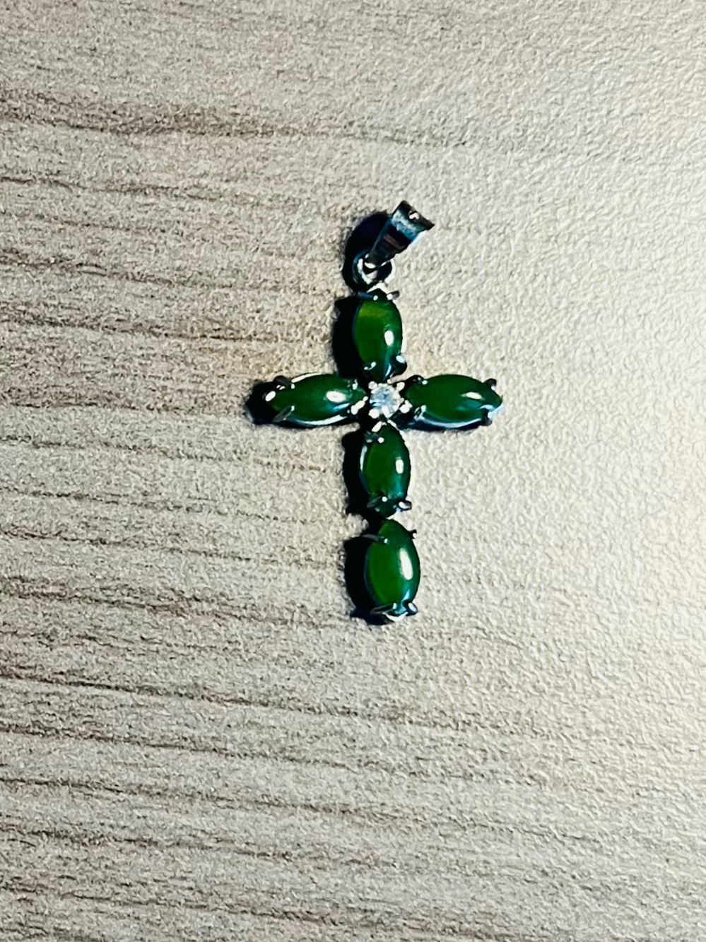 Stamped 925 Silver Green Stone Cross Pendant